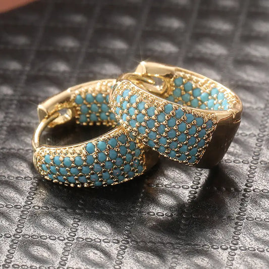 Golden-Tone Turquoise Beaded Hoops | Gold