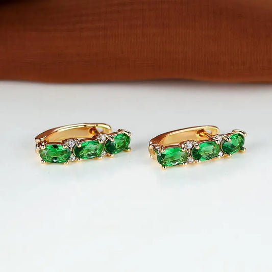 Gold Emerald Vertical Hoops