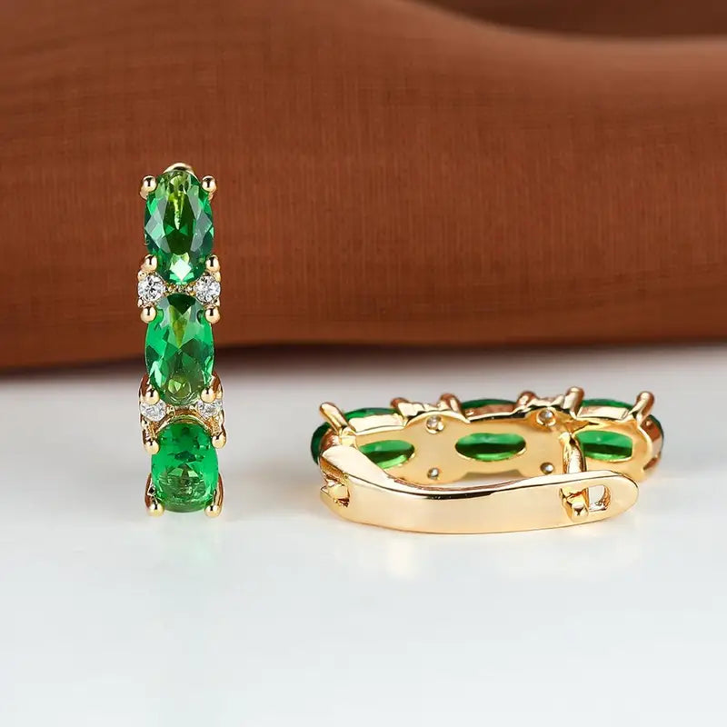 Gold Emerald Vertical Hoops