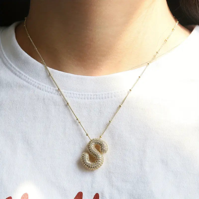 Bubble Initial Letter Necklace Set | Gold