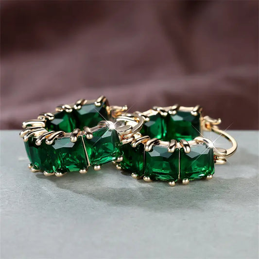 Gold Emerald Chunky Hoops