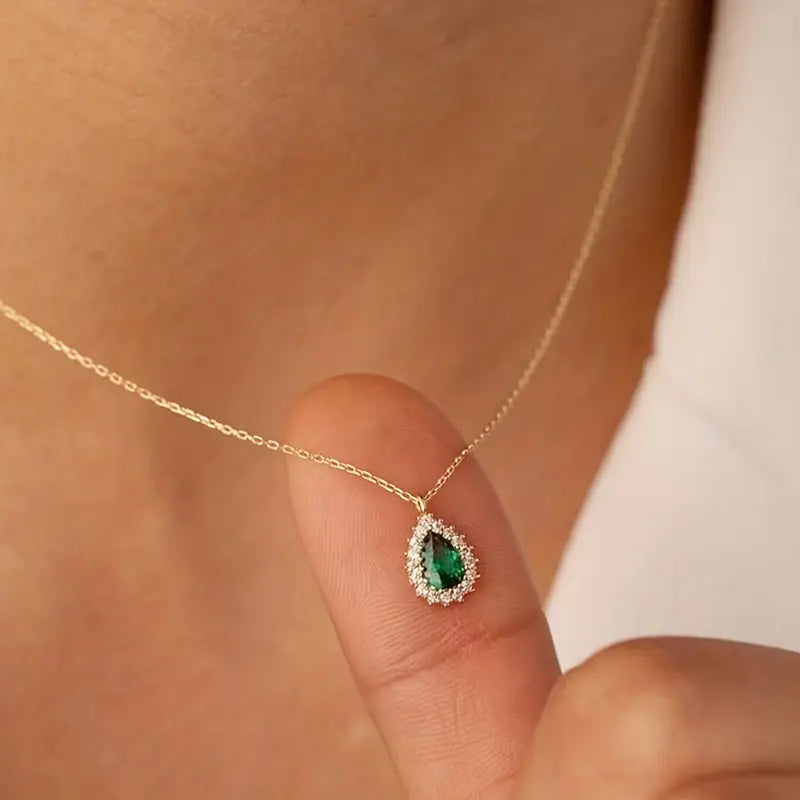 Gold Emerald Drop Necklace