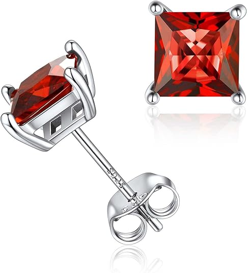 Minimalist Princess-Cut Ruby Stud Earrings | White Gold