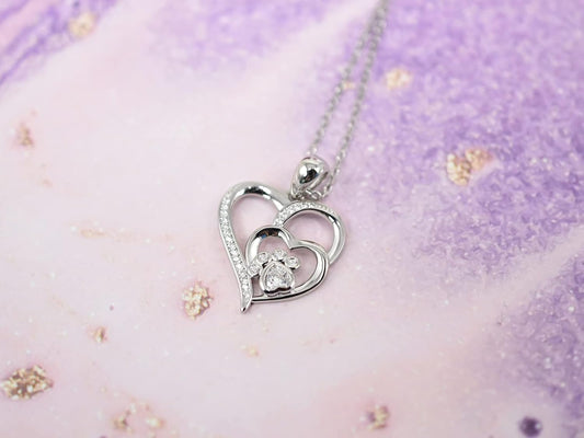 Inolt™ | Silver Paw & Heart Necklace