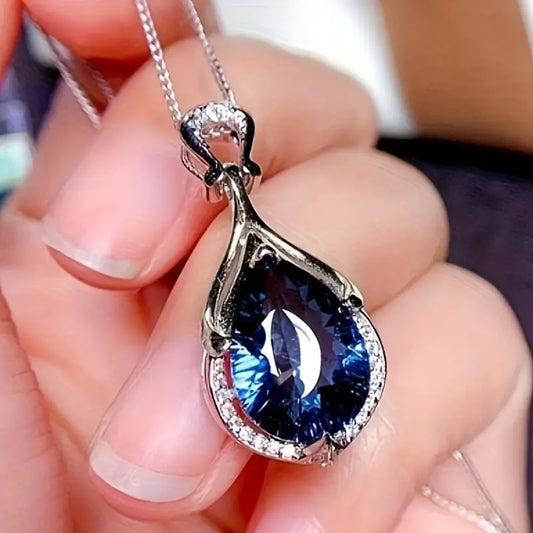 Silver Sapphire Drop Necklace