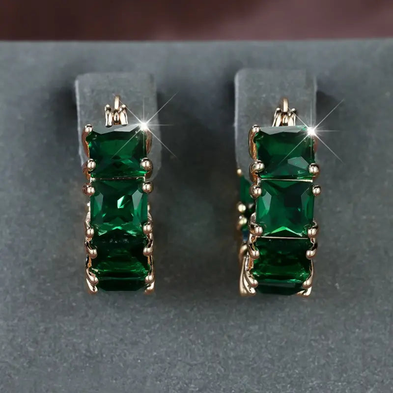 Gold Emerald Chunky Hoops
