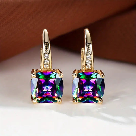 Mystic Sapphire Stone Hoops | Gold