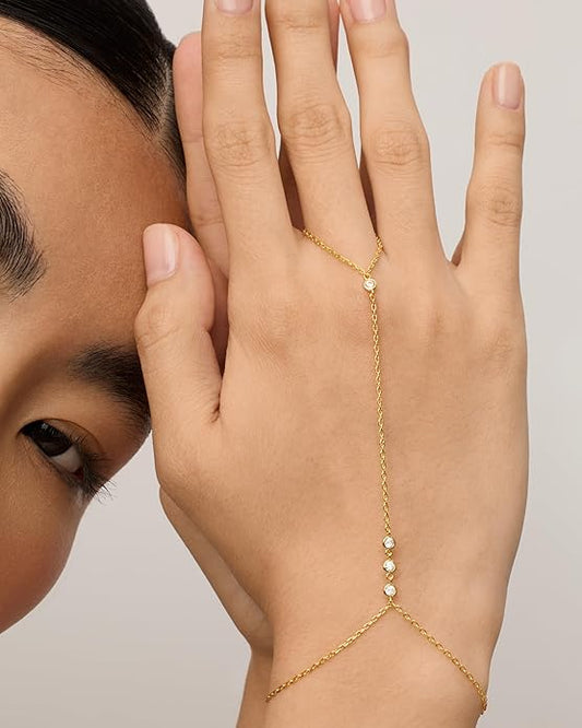 Beaded Handchain Bracelet | Gold