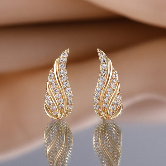 Modern Leaf Pavé Earrings | Gold