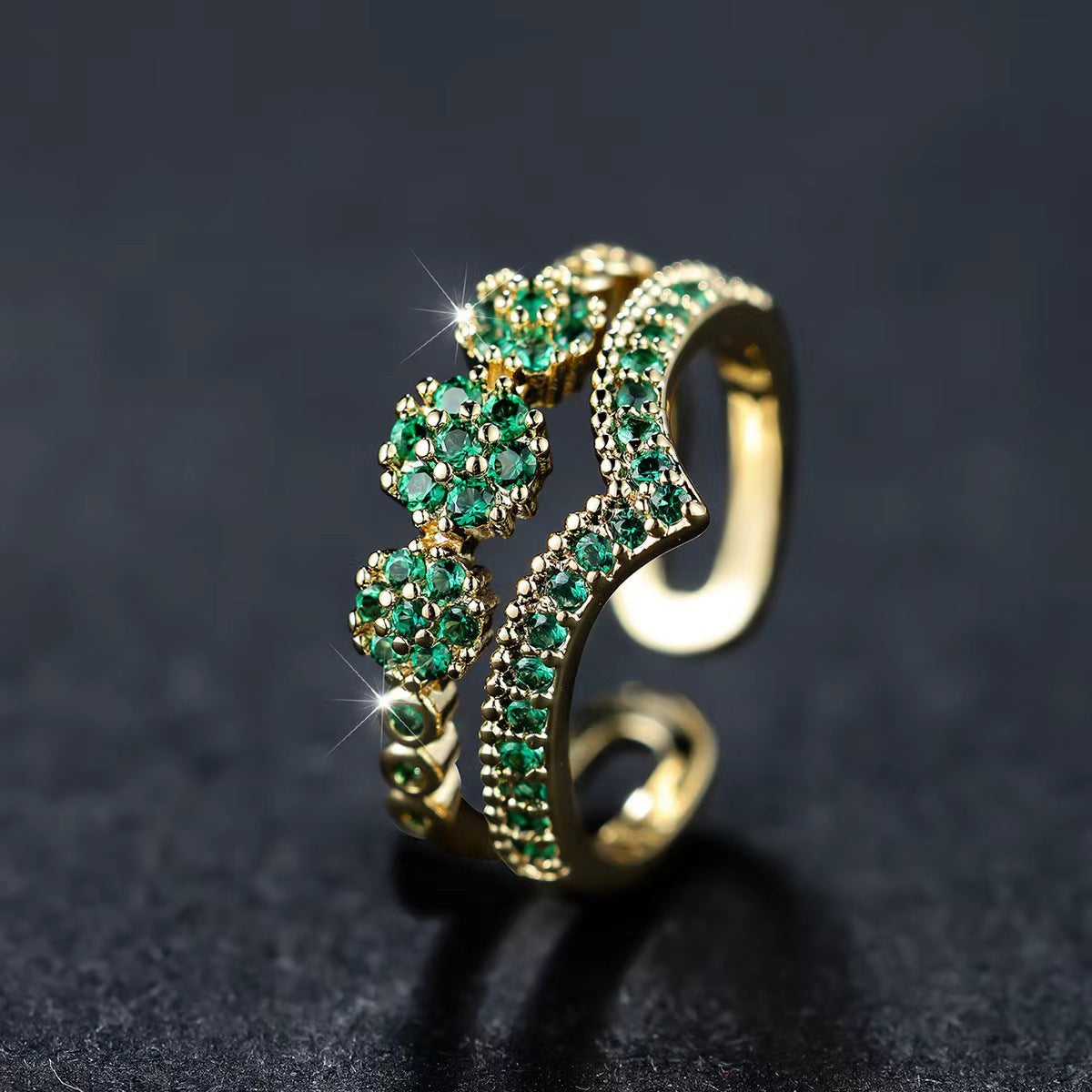 Gold Emerald Cluster Ring