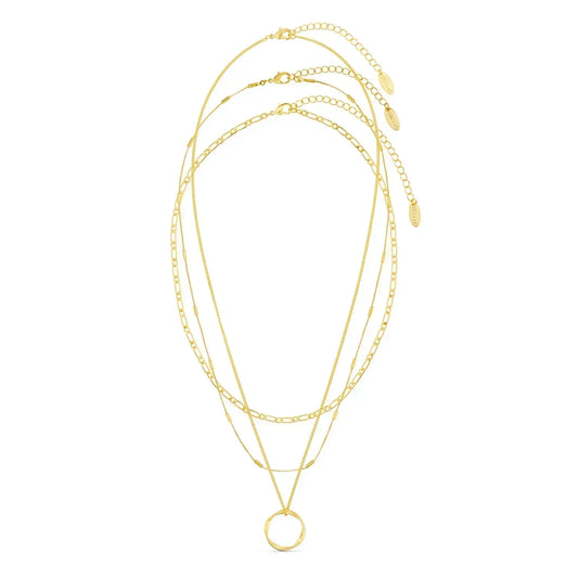 Open Circle Three Row Necklace | Gold