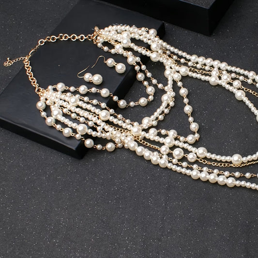 Boho Multi-Layer Pearl Statement Set
