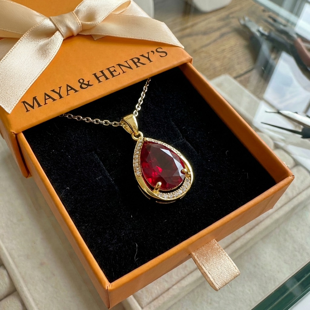 Ruby Drop Pendant Necklace | Gold