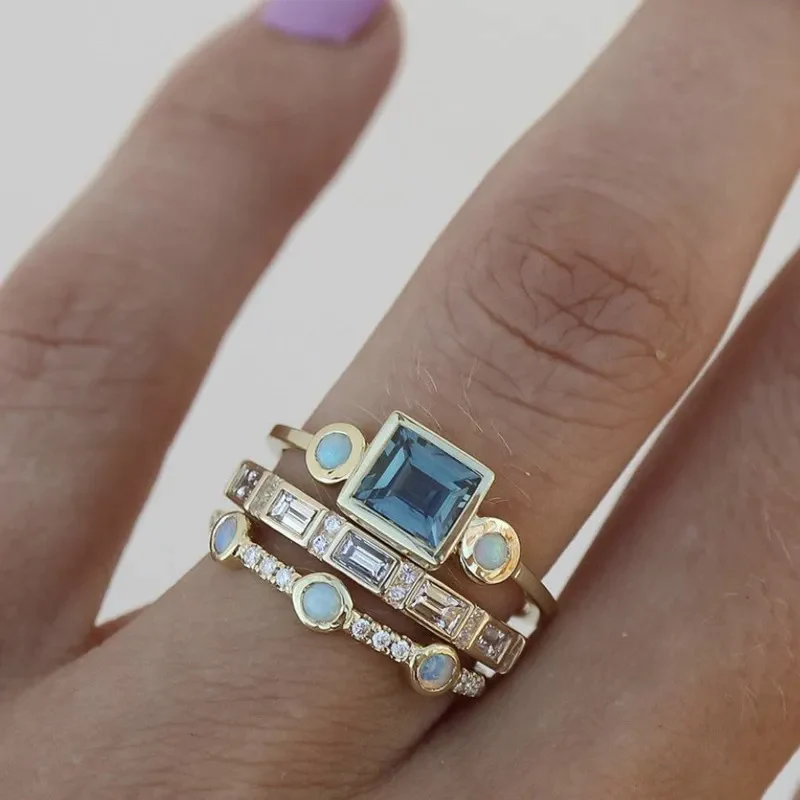 Gold Stacked Geometric Ring Set