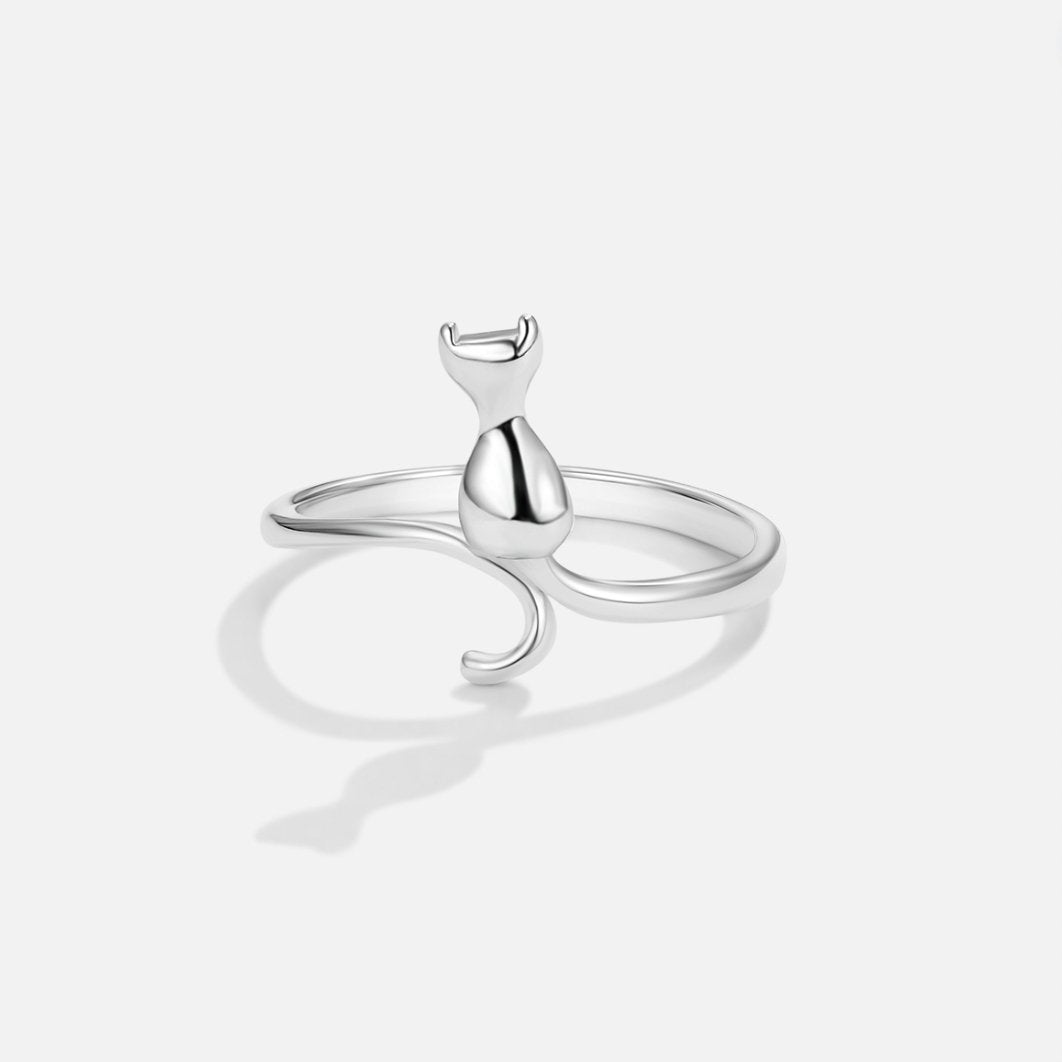 Silver Cat Patterned Ring