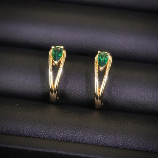 Gold Emerald Accent Hoops