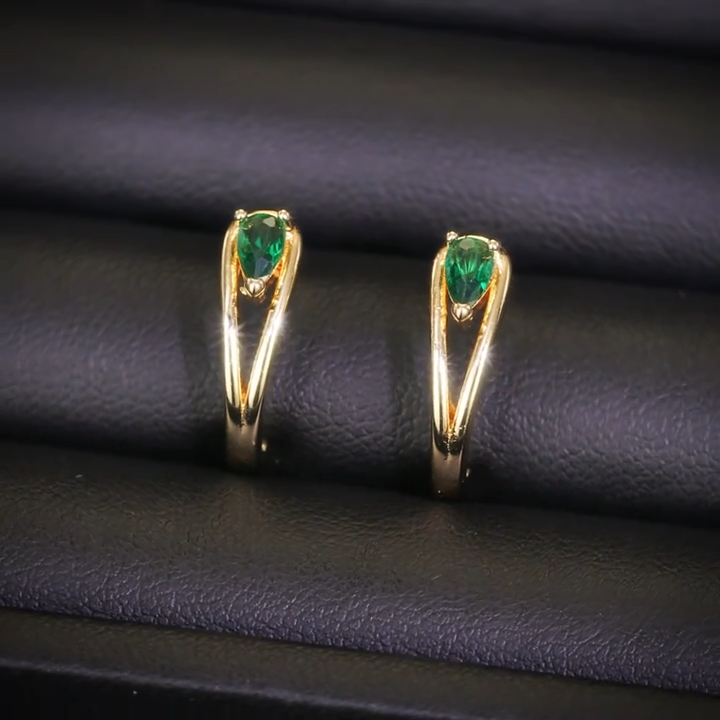 Gold Emerald Accent Hoops