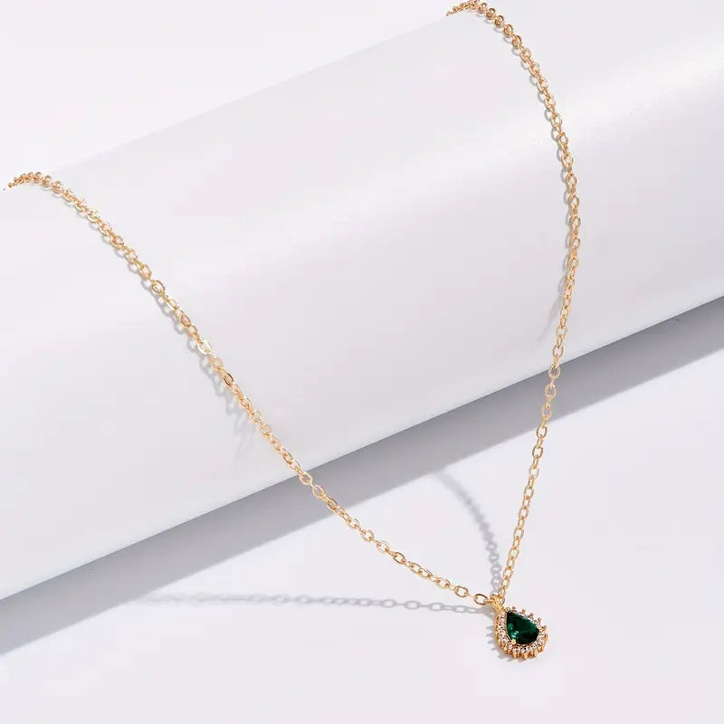 Gold Emerald Drop Necklace