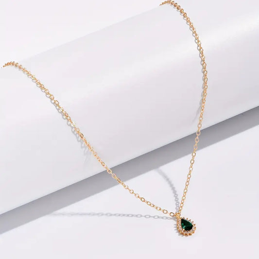 Gold Emerald Drop Necklace