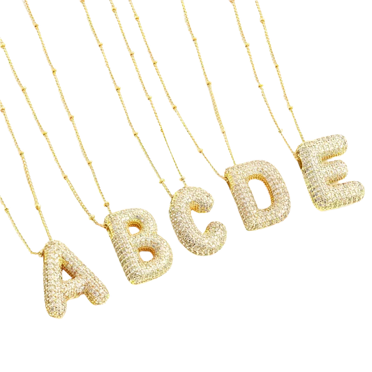 Bubble Initial Letter Necklace Set | Gold