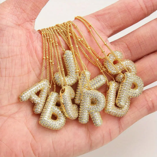 Bubble Initial Letter Necklace Set | Gold