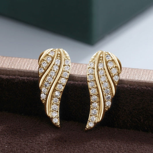 Modern Leaf Pavé Earrings | Gold