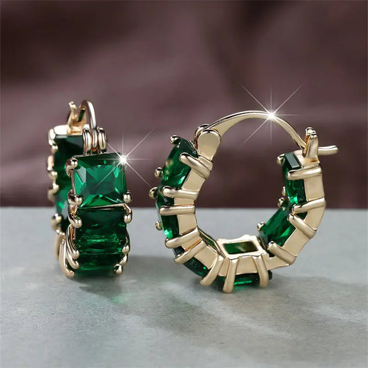 Gold Emerald Chunky Hoops