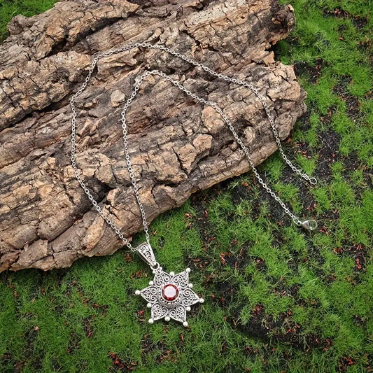 Silver Ruby Star Pendant Necklace