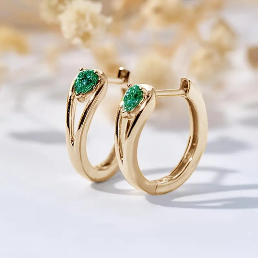 Gold Emerald Accent Hoops