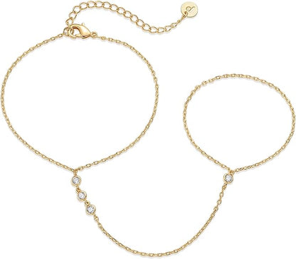Beaded Handchain Bracelet | Gold