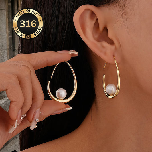Crescent Pearl Hoops