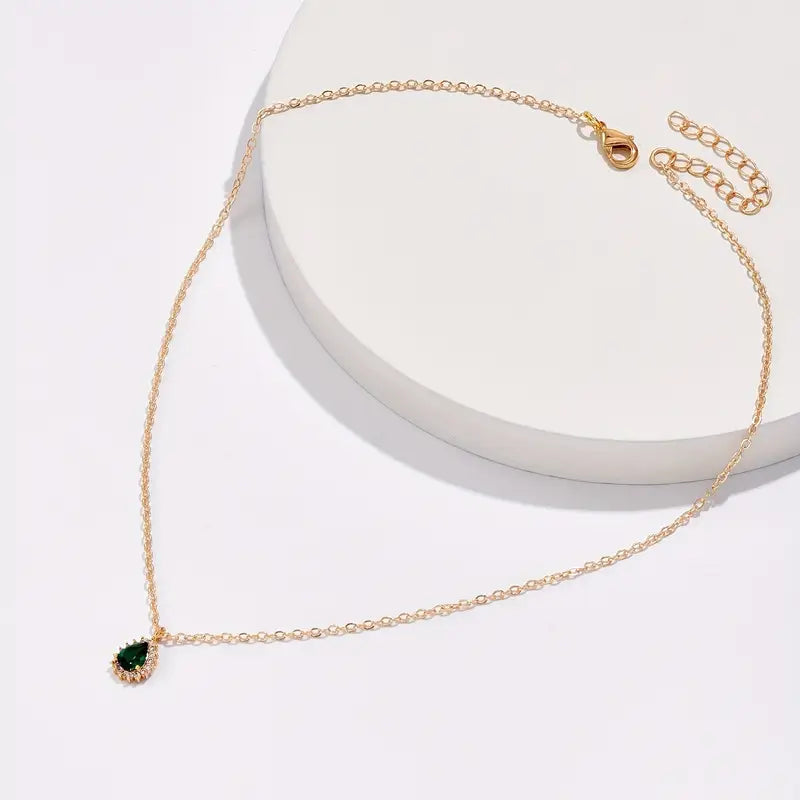 Gold Emerald Drop Necklace