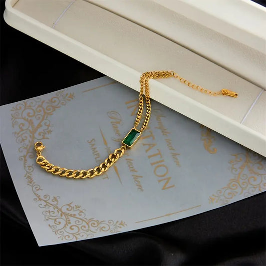Gold Emerald Bar Chain Bracelet