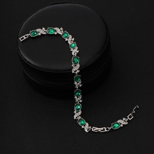 Silver Emerald Vintage Link Bracelet