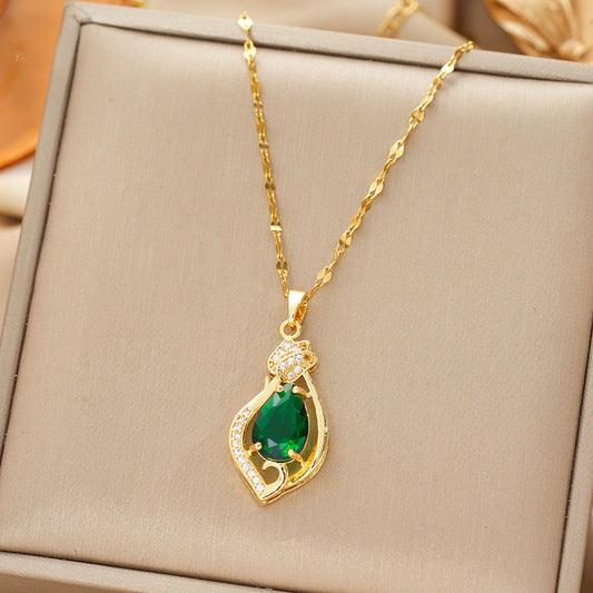Gold Emerald Drop Pendant Necklace