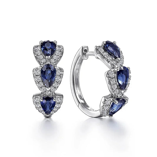 Silver Sapphire Halo Hoops