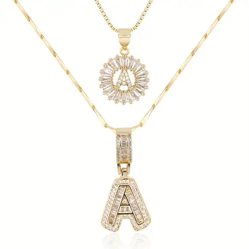 Pavé Initial Letter Necklace Set | Gold