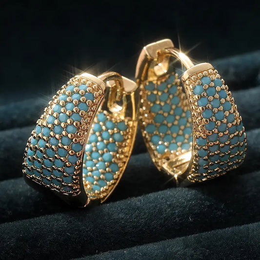 Golden-Tone Turquoise Beaded Hoops | Gold