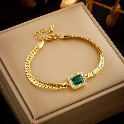 Gold Emerald Chain Bracelet