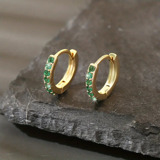 Gold Emerald Hoops