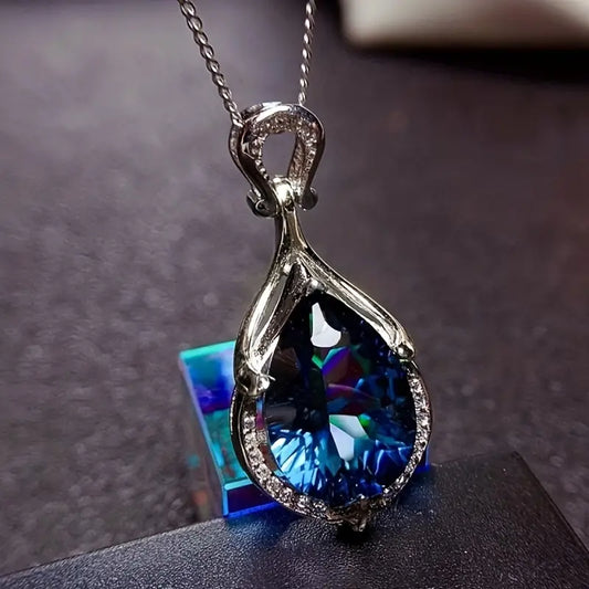 Silver Sapphire Drop Necklace