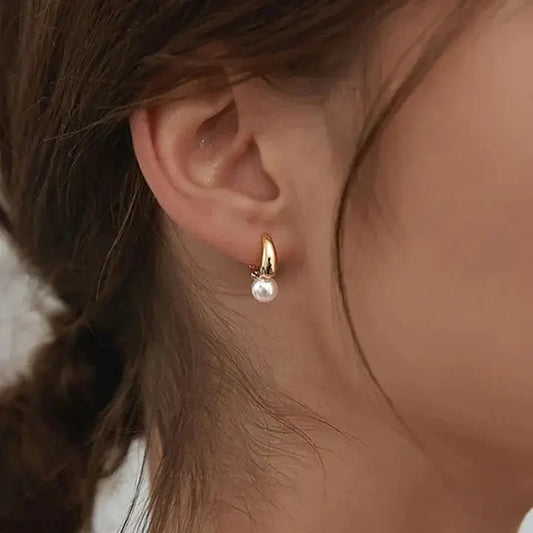 Gold Pearl Hoops
