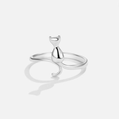 Silver Cat Patterned Ring