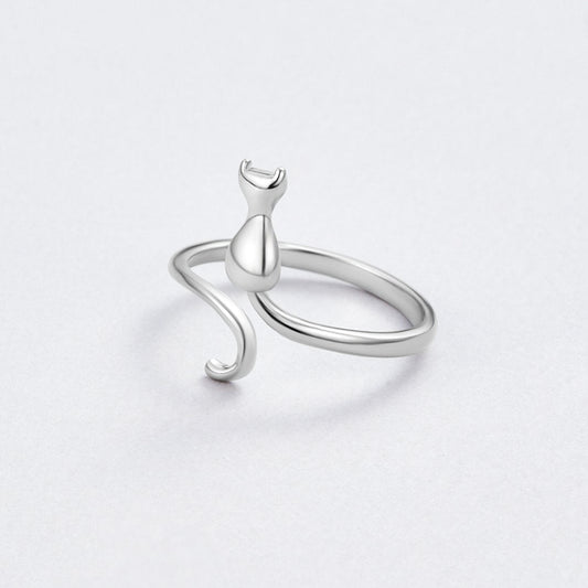 Silver Cat Patterned Ring