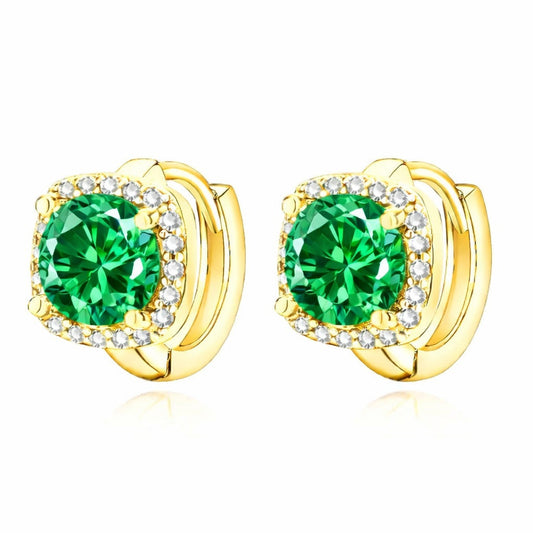 Gold Emerald Halo Hoops